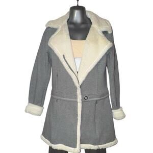 Athleta Gray Faux Fur Convertible Moto Pea Coat